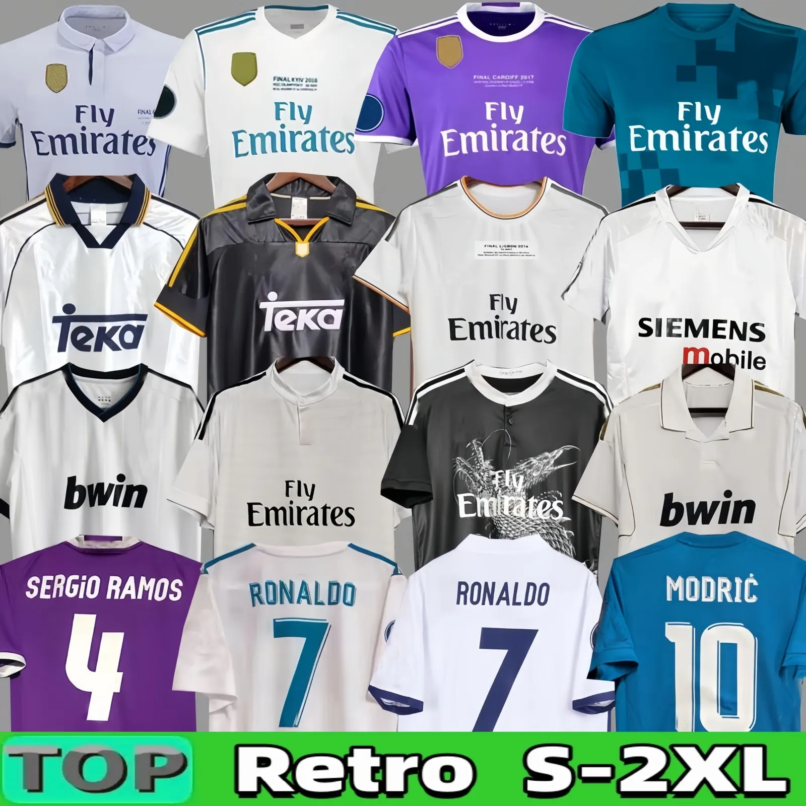 Maillots de football rétro du Real Madrid Finals Maillot de football GUTI BENZEMA SEEDORF CARLOS RONALDO KAKA 03 04 06 07 11 13 14 15 16 17 18 ZIDANE Beckham RAUL Vintage FIGO kits