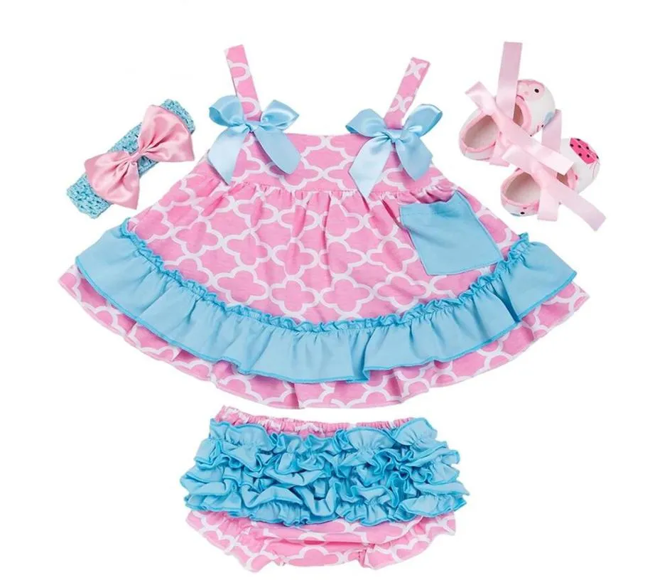 Baby Blumenkleid Anzug Prinzessin Rüschen Sling Kleid Dot Splice Taschenoberteile Kinder Freizeitkleidung Mädchen elastische Falten PP Hosen 08270091