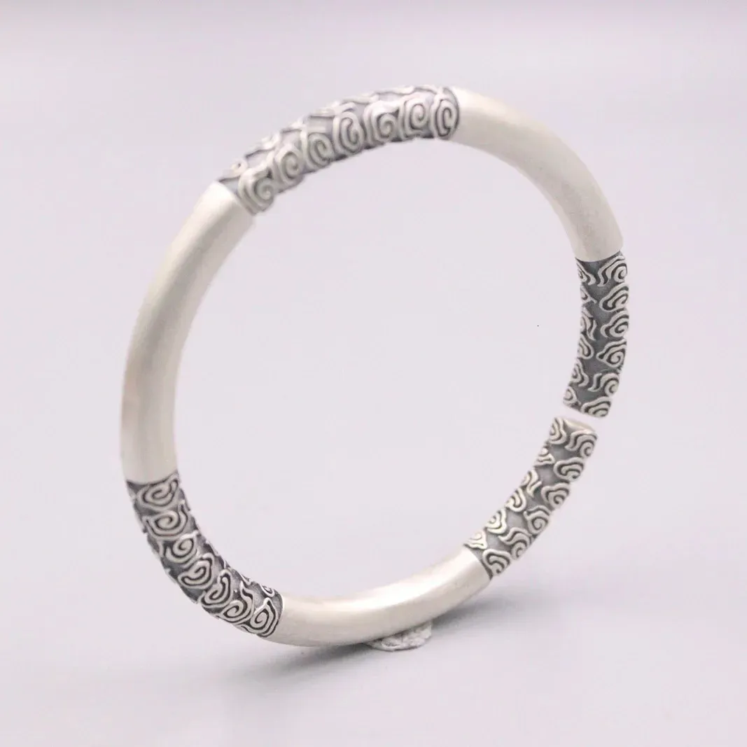 Bracelet en argent véritable 999 pour femmes, formule magique, motif ami, cadeau rond, finition satinée, 7mm, pour hommes et femmes, 60-64mm, 240305