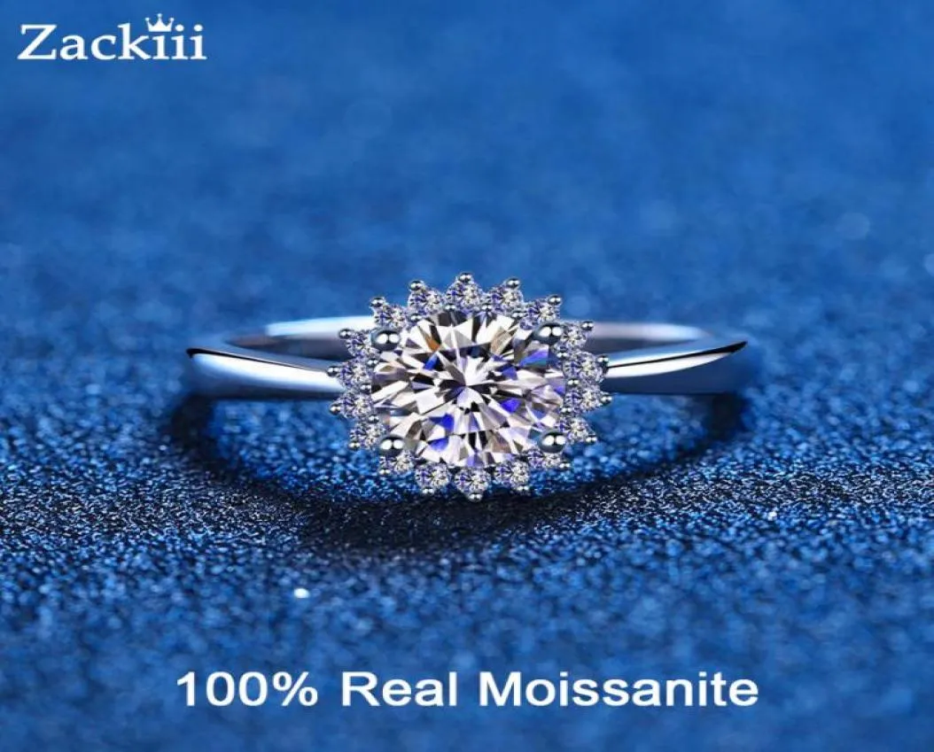 100 Flower Engagement Ring 14K Gold Plated Sterling Silver Round Diamond Halo Wedding Rings for Women Bridal Jewelry 2208136188513