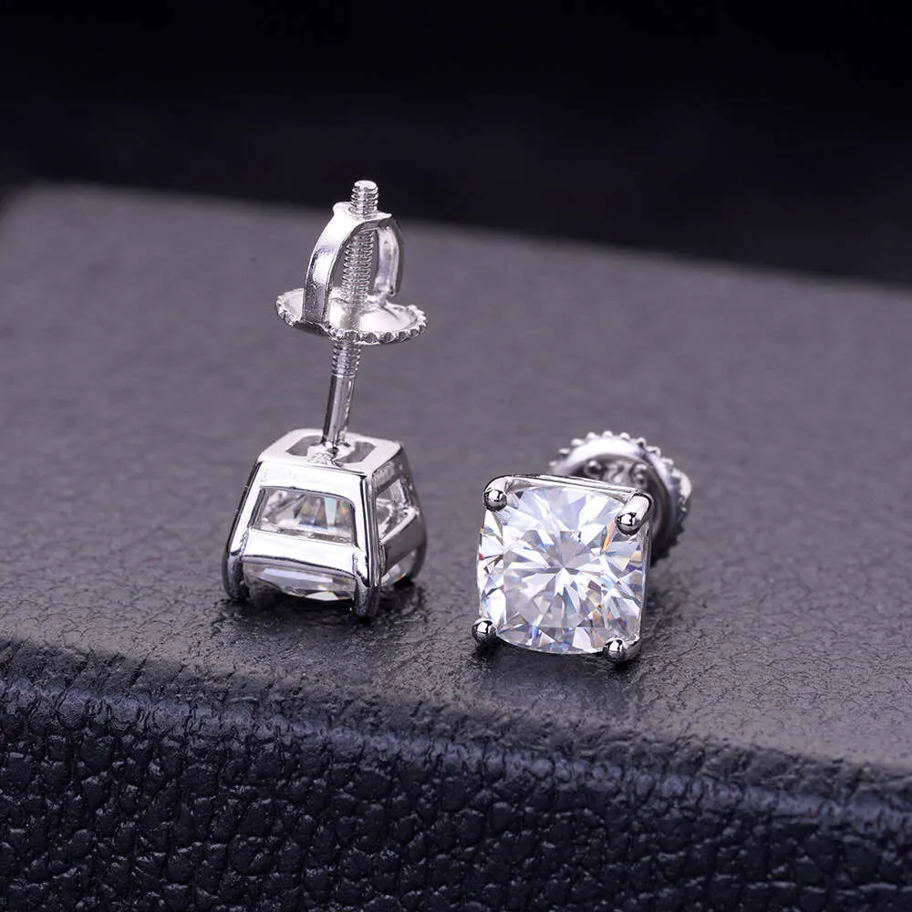 Hippe klassieke Stud Oorbellen Iced Out Big Stone 4,5 mm 6 mm 6,5 mm Zirconia Moissanite kussen gesneden