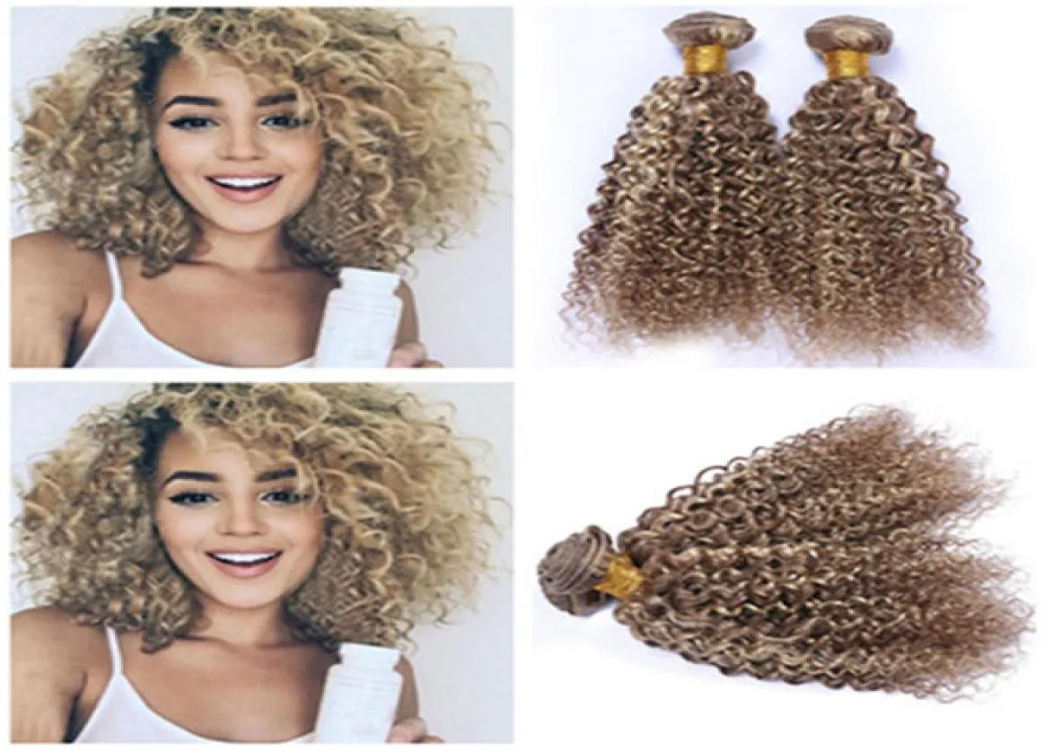 Kinky Curly Piano 8613 Mixed Color Peruansk Human Hair Bundle Deals 3st Obre Light Brown Blonde Piano Mix Color Virgin Hair We8063457