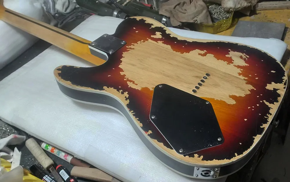 Sıcak! El yapımı ağır kalıntı Andy Summer TL elektro gitar, Sunburst Aged Relic Guitarra, Özel Servis Mevcut