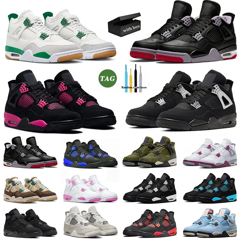 4S Designer med Box Jumpman 4 Herr Basketbollskor Kvinnor Sneakers Vivid Sulphur Bred Reimagined Pine Green Black Cat Thunder Seafoam Trainers Outdoor