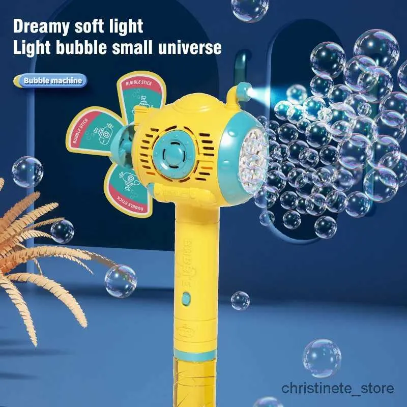Sand Play Water Fun 8 Holes Childrens Hand-held Windmill Bubble Machine Fully Automatic Blower Submarine Bubble Stick With Lights Kids Toys Gifts