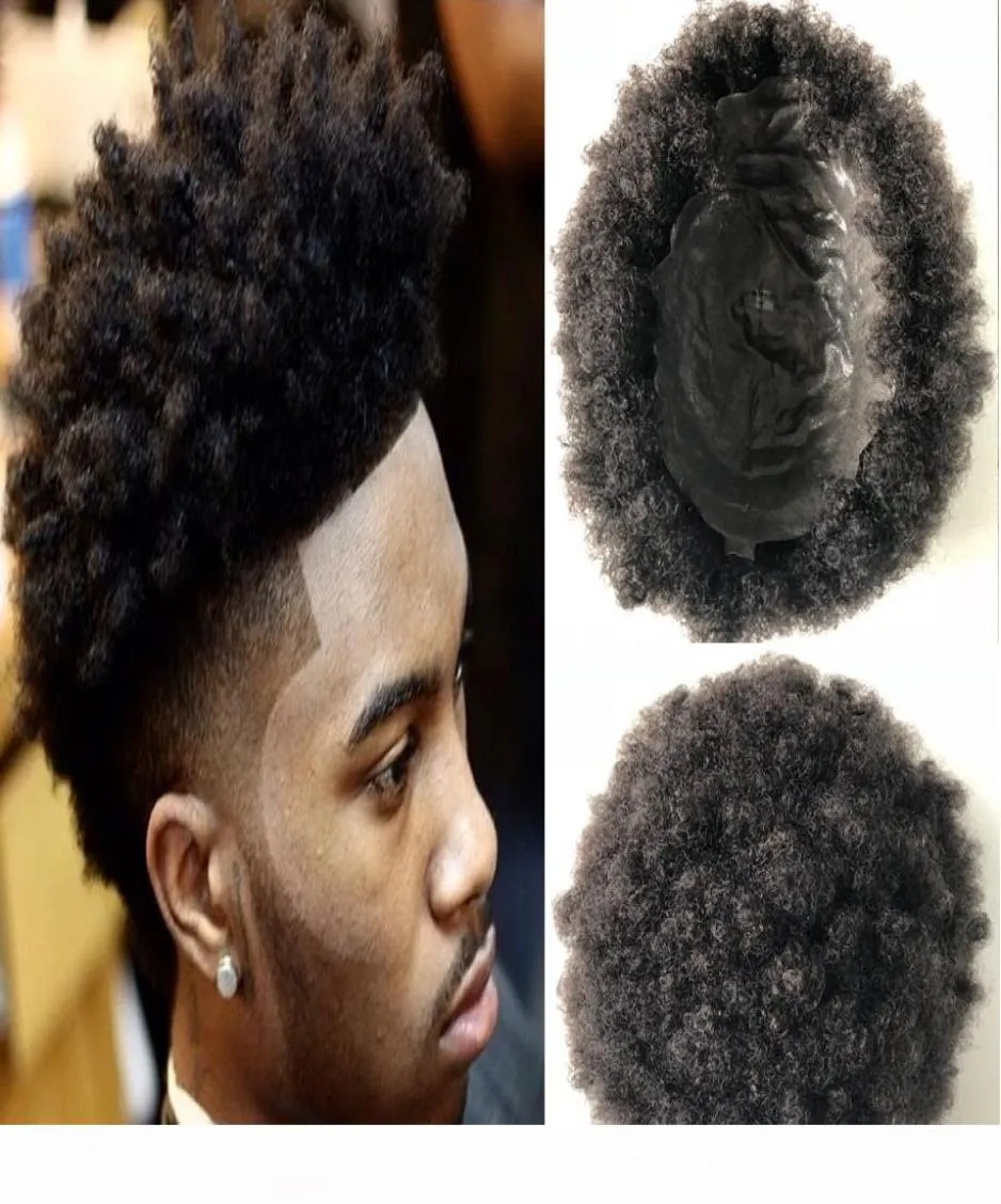 Pełna cienka skóra afro toupee Top Serdece Black Hair Malezjan nieprzetworzone ludzkie włosy Afro Kinky Curl Pu Toupee for Black Men 6711536