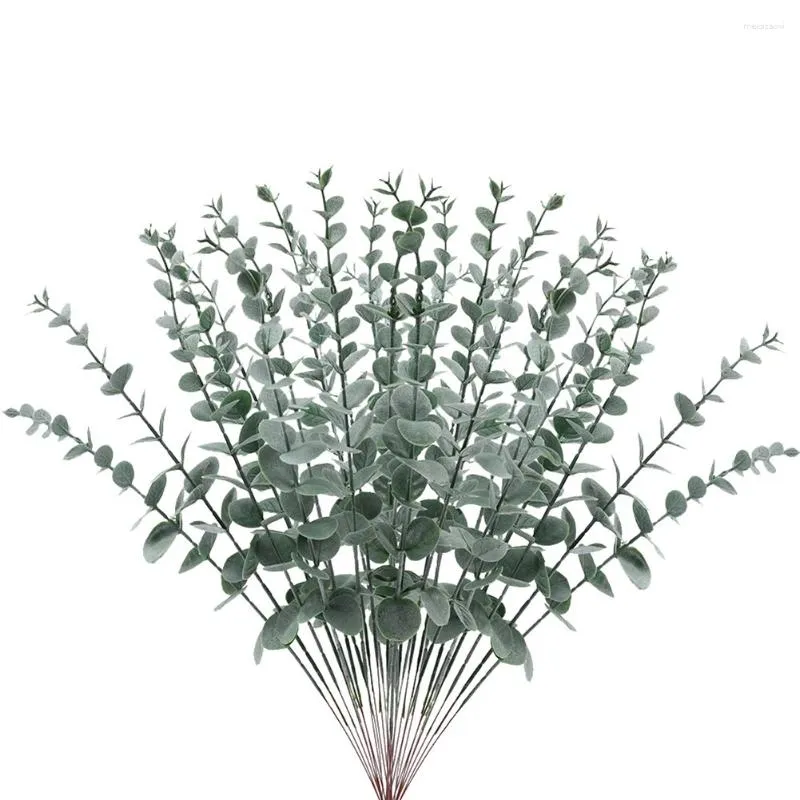 Kwiaty dekoracyjne 20 szt. 38 cm łodygi eukaliptusowe dekoracje zieleni łodygi fałszywe gałęzie sztuczne wiązki na majsterkowanie bukietu ślubne