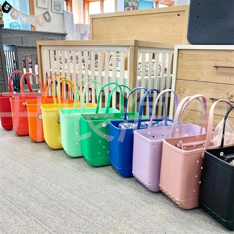 Storage Bags Waterproof Bogg Beach Bag Solid Punched Organizer Basket Summer Water Park Handbags Large Women's Stock Gifts FY5224 0307
