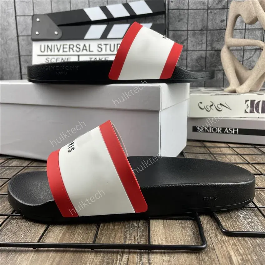 Paris Mens Womens Summer Sandals Beach Slide Home Slippers Ladies Bathroom Flat Scuffs Sliders Trendy Shoes Print Leather Rubber Sandal All Match With Box