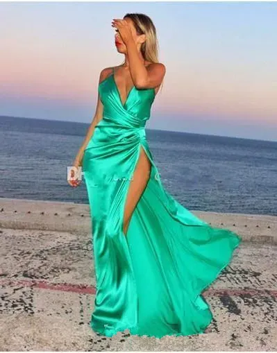 Green Satin Prom Dress Backless Jade Green Chiffon Evening Dress with Sweep  Train from Dhgate Prom Dresses - price 257.07