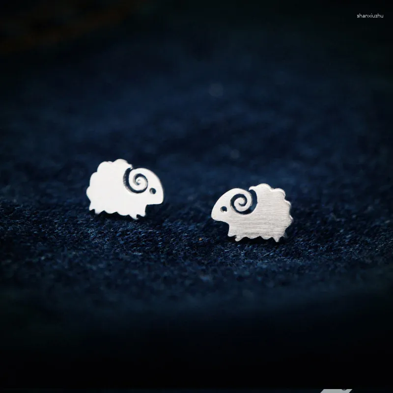 Boucles d'oreilles mignonnes et réelles.Bijoux en argent Sterling 925, gros mouton en forme de petit gros agneau, breloque animale C-E0952