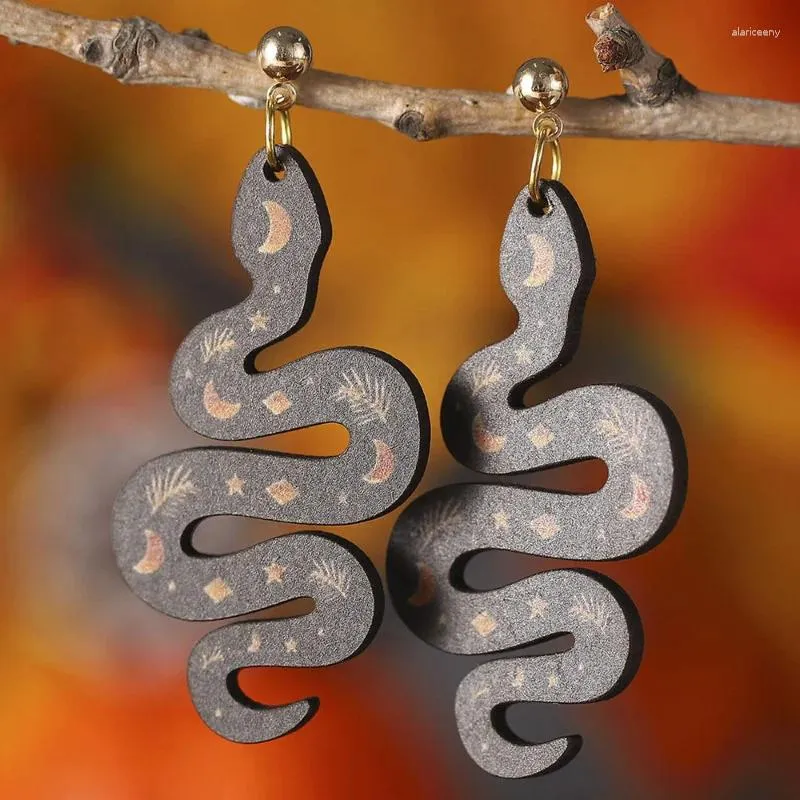 Dangle Earrings 2024 Boho Moon Snake For Women Fashion Aesthetic Black Wooden Drop Ladies Cute Y2k Party Gift Jewelry