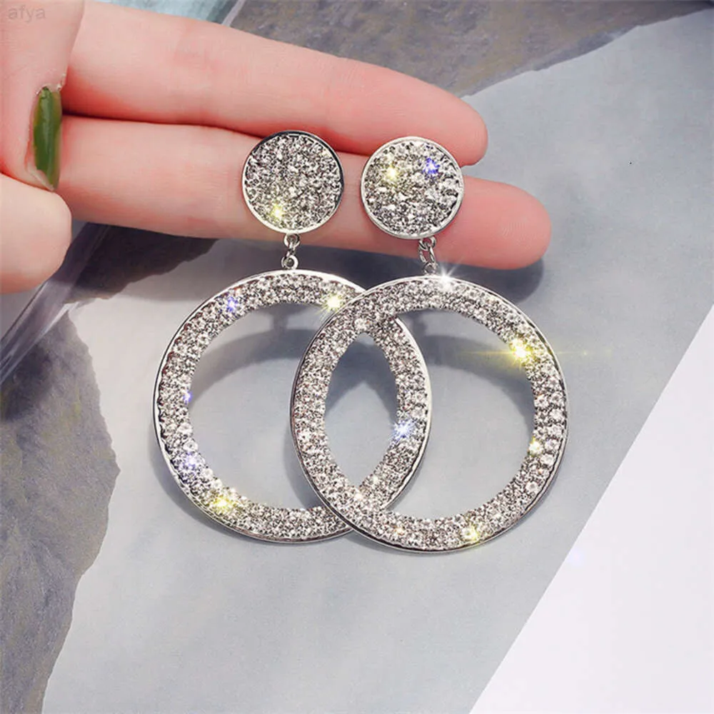 Creative Plated Shining Full Round Insert Crystal Stud Earring Simple Geometric Circle Hoop