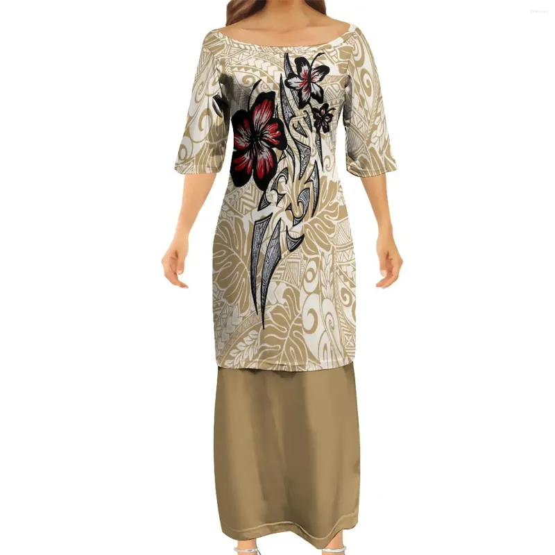 Parti Elbiseleri Tasarım Elbise 2 Parça Set Son Moda Kadınlar Zarif Kulüp Bodycon Beyaz Samoan Puletasi Polinezya Gelenek