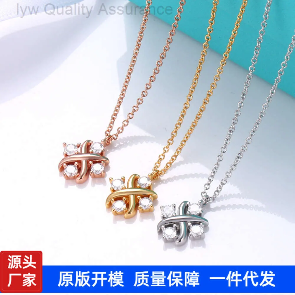 Designer T necklace t Home X-shaped 4-diamond Necklace Female Cross Band Diamond Pendant Clavicle Chain Same Jewelry