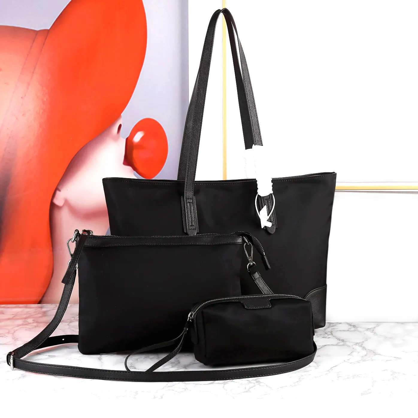 10A Sac fourre-tout en nylon de qualité miroir Sac à main de luxe de designer 3 pièces 21Tote Sacs à provisions Mode féminine Sac à bandoulière simple Noir grande capacité Sac à main à bandoulière