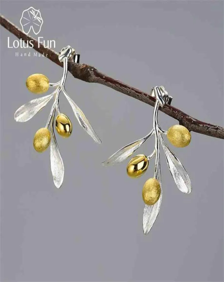 Lotus Fun feuilles d'olivier branche Fruits boucles d'oreilles inhabituelles pour les femmes 925 en argent Sterling déclaration bijoux de mariage tendance 2106161994573