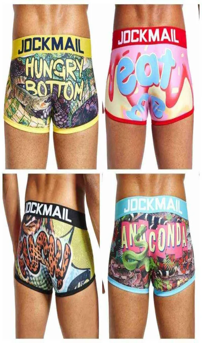 Jockmail Mutande colorate Traspirante Pantaloni corti maschili Spandex Animali Cartoon Boxer Intimo uomo Vita bassa Seta ghiaccio Gay H22049761269