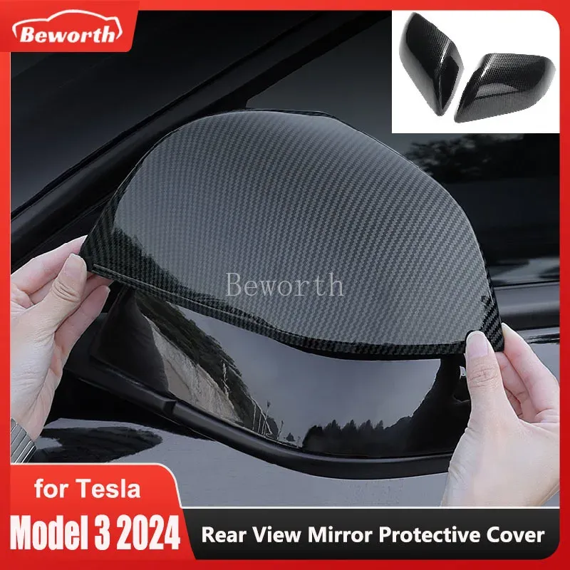 For Tesla Model 3 Highland 2024 Rear View Mirror Protective Cover Carbon Fiber ABS Rearviews Auto Parts Car Model3 Accessories