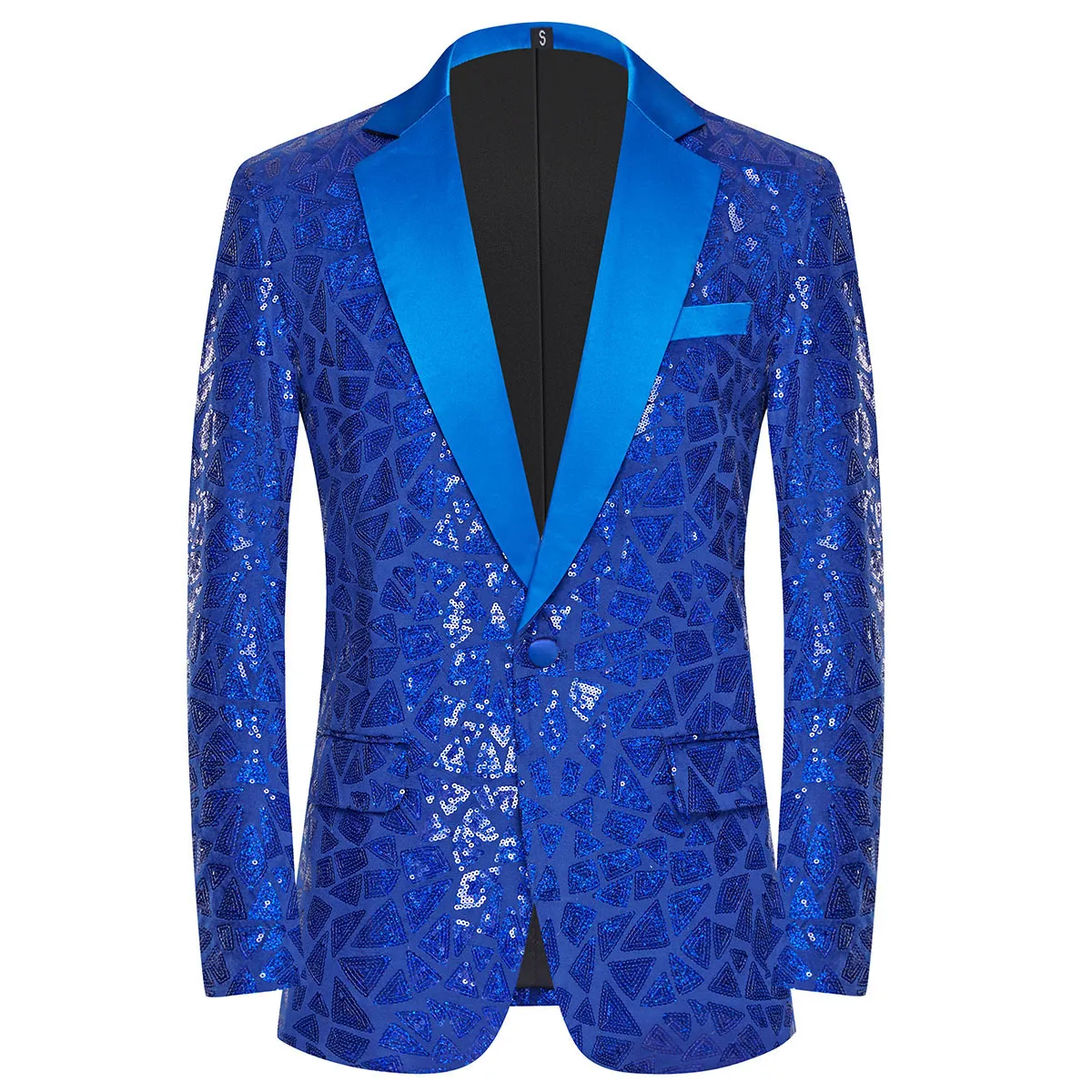 Cross border supply of European and American men's triangle sequin suit jacket, US size, evening party and performance clothing