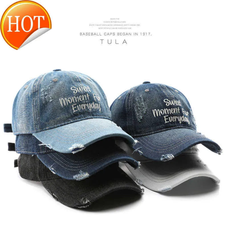 Ball Caps Yi Hat Childrens Washed Cowboy Personality Street Letter Embroidered Duck Tongue Outdoor Mens Travel Sun Protection and Sunshade Stick