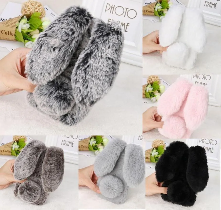 Bunny Rabbit Fur Plush fuzzy fluffy mjuka fodral för iPhone14Promax 14Pro 14Plus 14 13Promax 13Pro 13 12 11 Pro Max XR Faux Wool Lux3644557