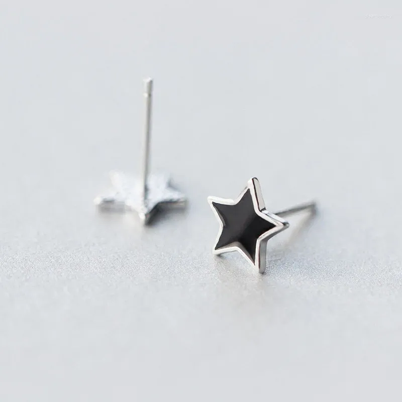 Stud Earrings Women's Men's 8MM Real. 925 Sterling Silver Jewelry Black Enamel Star Charms C-E2674