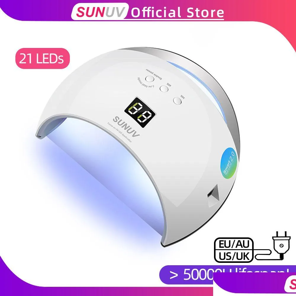 Essiccatori per unghie Sunuv Sun6 Smart Lamp Led Uv Dryer Fondo in metallo Lcd Timer Mticolors per la polimerizzazione del gel Polish Art Drop Delivery Dh24V