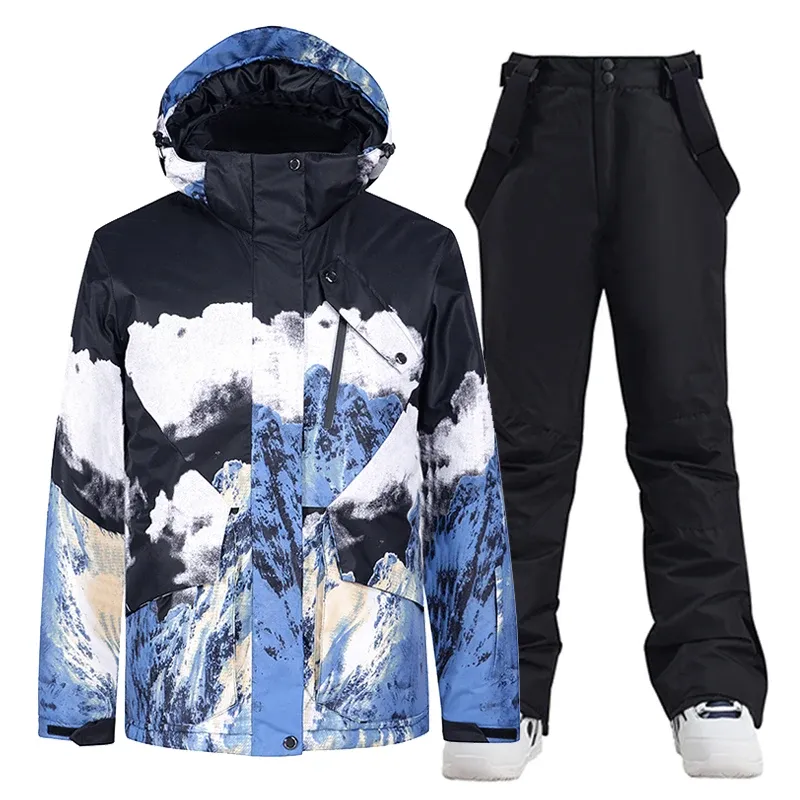 Sets Eis Schneeanzug tragen Snowboardenkleidung Winter warmes wasserdichtes Außenkostüme Ski -Set -Jacken + Riemenhose für Mann und Frau