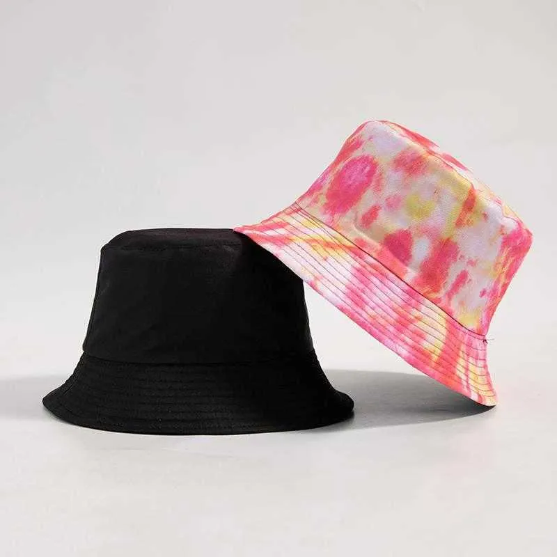 Ball Caps Double Sided Fishermans Hat Cashew Nut Flower Color Painting Tie Dyeing Mens and Womens Travel Leisure Basin Outdoor Folding