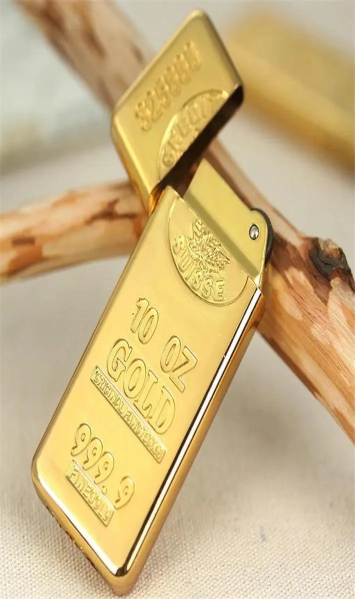 Lighters Cigarette Accessories Fashion Gold Bar Torch Shape Butane Gas Wheel Metal Lighter Inventory Whole3463204