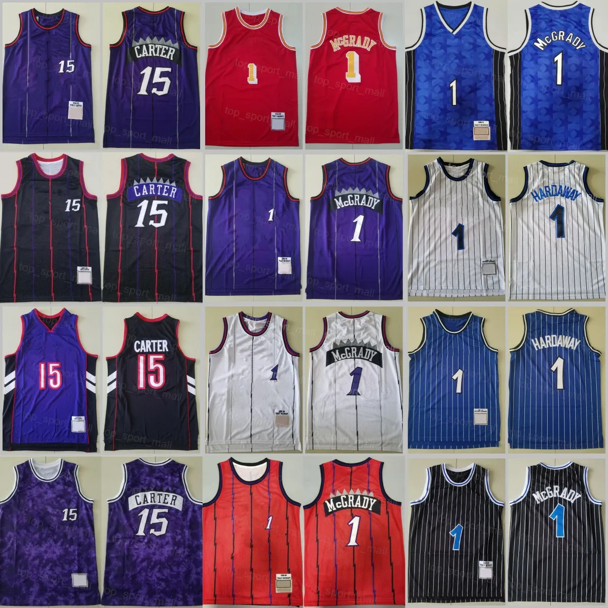 Męskie 1 Tracy McGrady Koszulki 15 Vince Carter Jersey Penny Hardaway Team Shotball Basketball Purple White Black City zarobił Man Top koszulki sportowe sportowe vintage