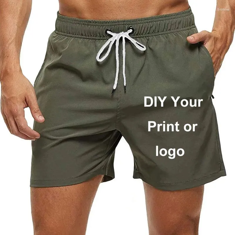 Pantaloncini da uomo Logo personalizzato moda spiaggia chiusura elastica costume da bagno ad asciugatura rapida con tasche con cerniera