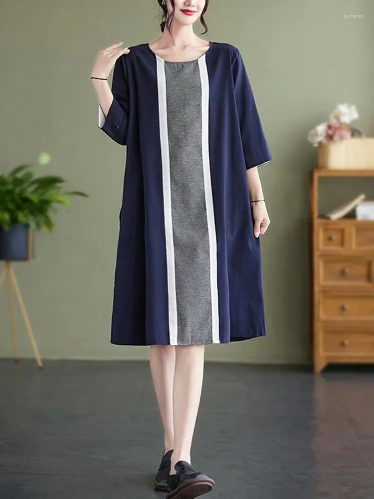 Sukienki imprezowe Kobiety Summer Casual Arvrival 2024 Style koreański Kolo patchworki O luz luźne wygodne sukienka b2365
