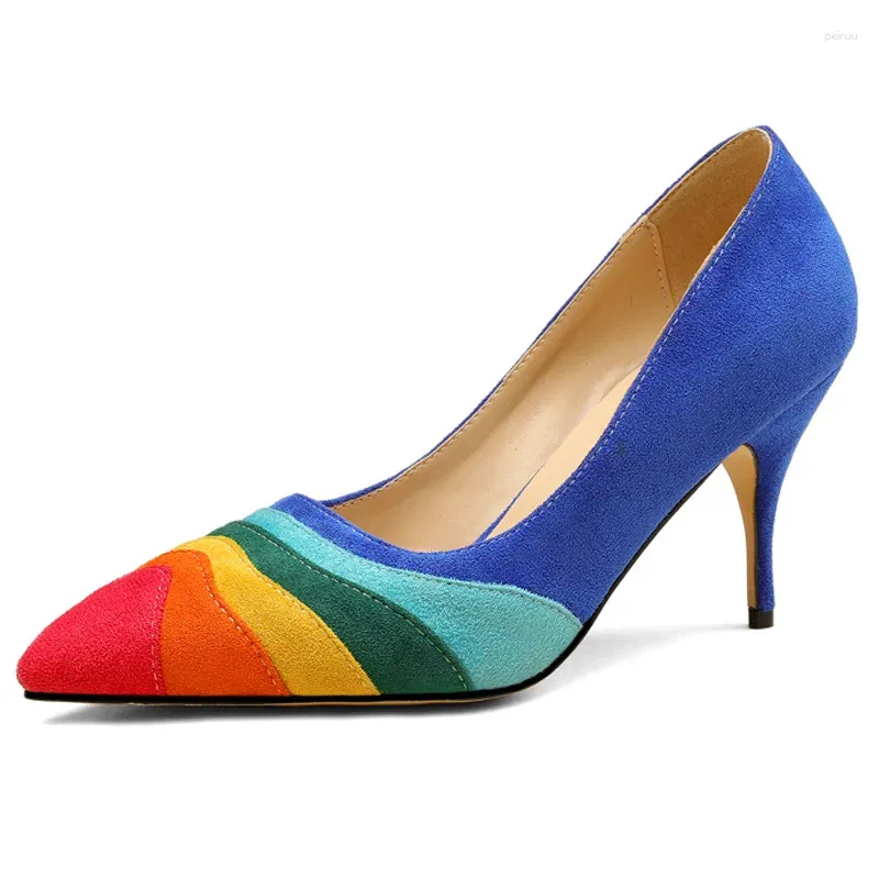 Scarpe eleganti Moda Donna Décolleté Arcobaleno Zapatos Para Mujer Slip-On Accogliente colore misto Sexy Sapato Feminino Punta a punta Tacchi ruvidi Zapatillas