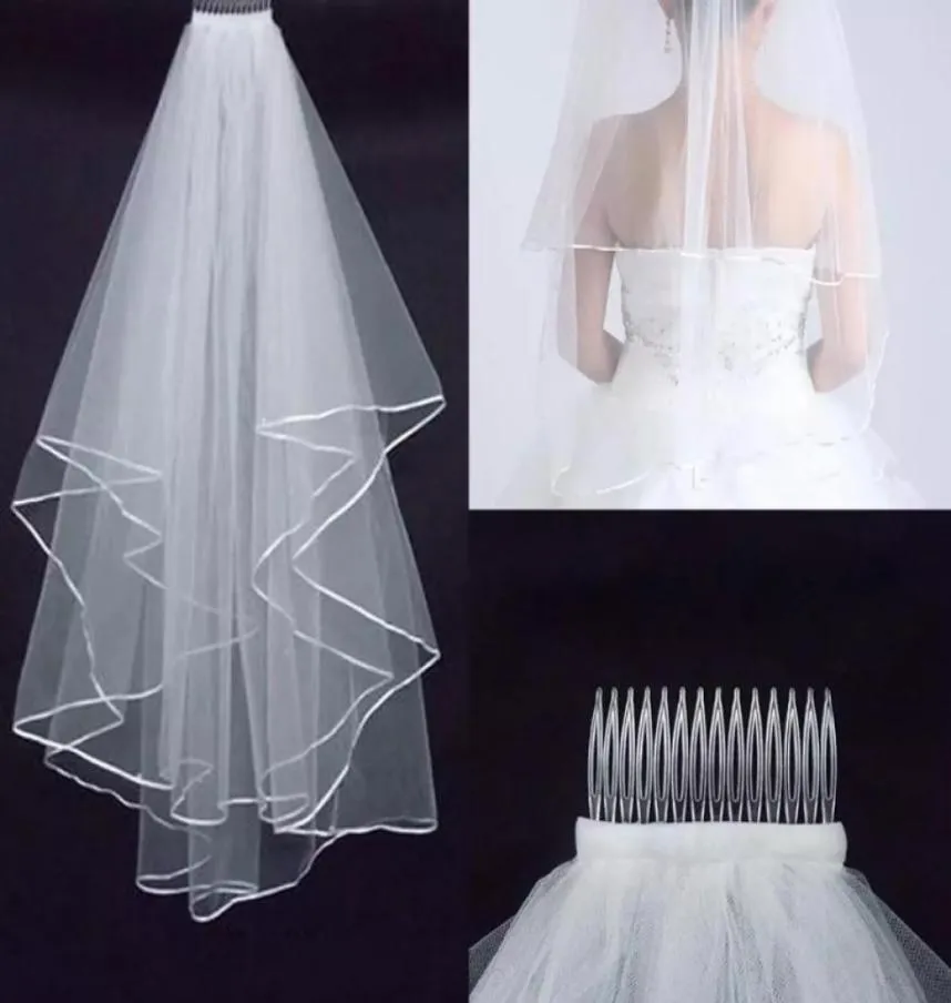 Moda TwoLayer Branco Marfim Véus de Casamento Real Jardim Véus Comprimento Do Ombro Com Pente Véus para Wedding6095773