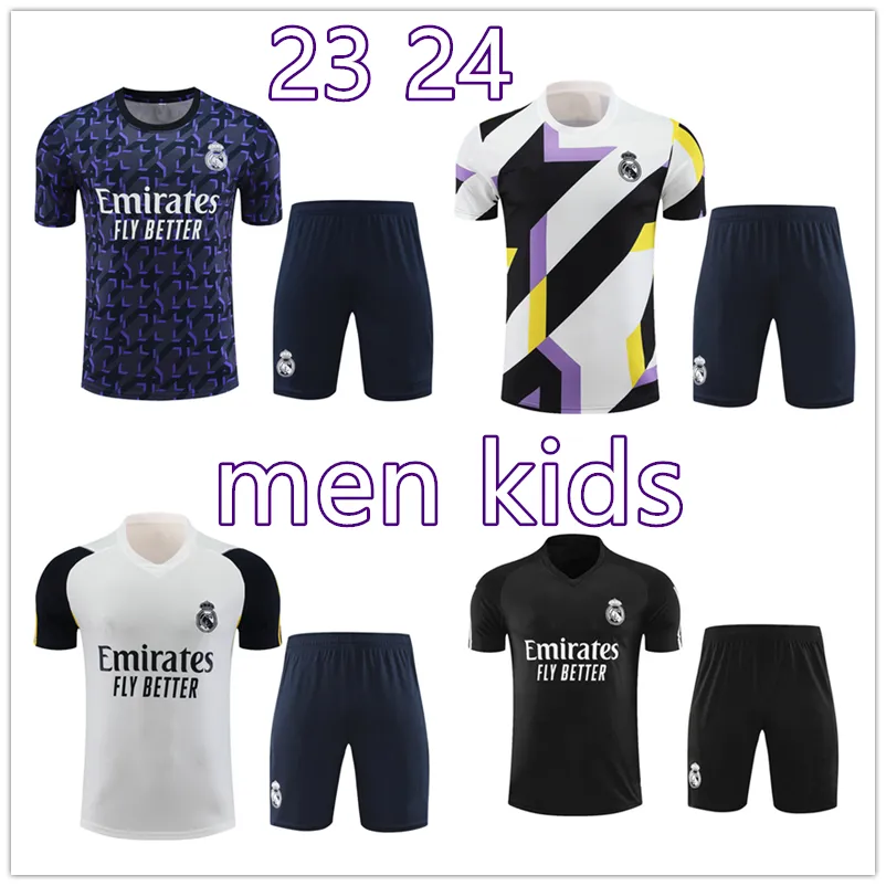 Nouveaux ensembles de survêtements de football Real Madrid Survêtement 2023 2024 Hommes et enfants Kit de costume d'entraînement de football à manches courtes Chandal futbol survetement costume de sport maillot de football