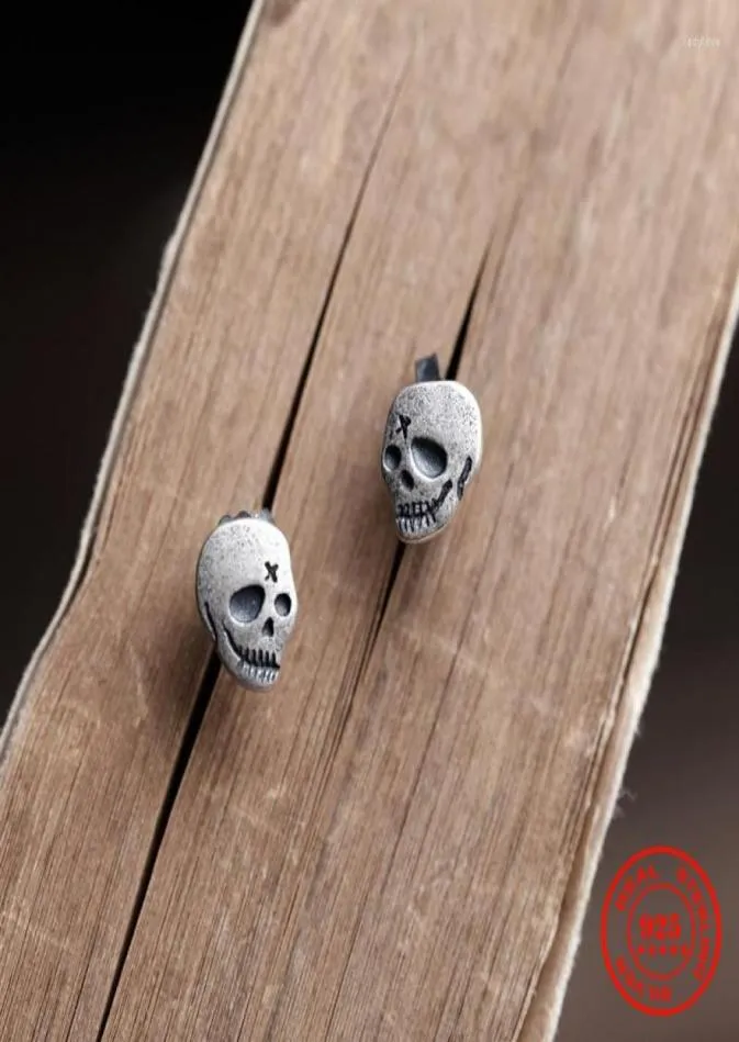 Stud Earrings MKENDN Real 925 Sterling Silver Creative Retro Skull Earring Trendy Street Gothic Punk Style For Men Women Fine Jewe9018979