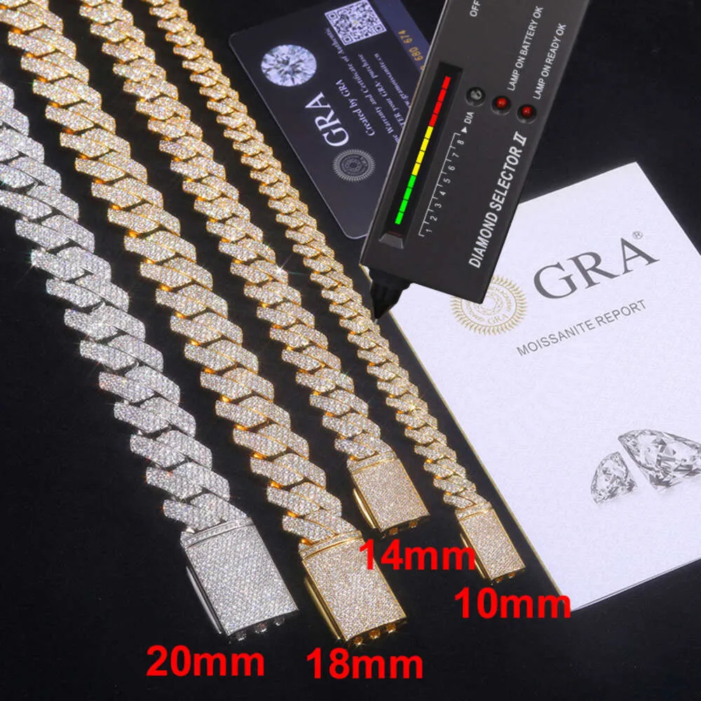 Passera diamanttestare Hip Hop Jewelry 8mm-20mm Gold 925 Sterling Silver VVS Moissanite Iced Out Cuban Link Chain Halsband för män