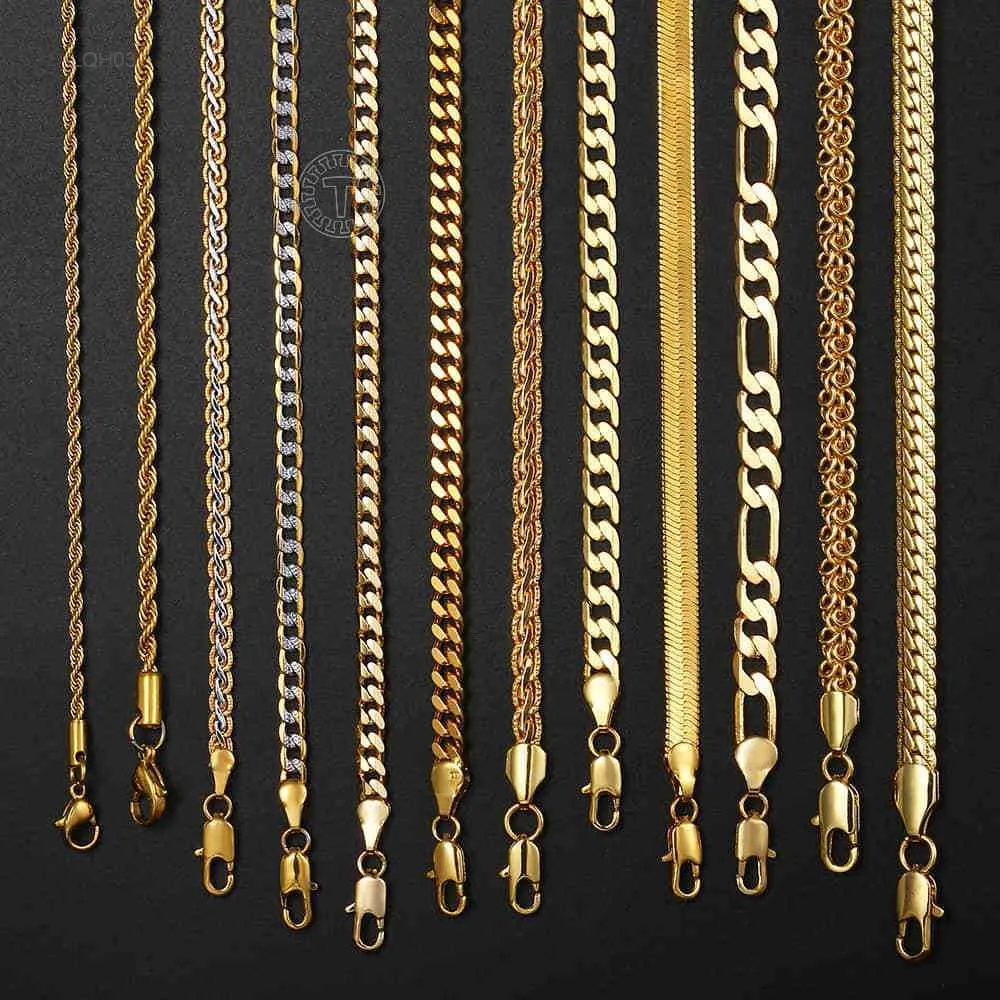 Fashion Jewelry Designer Chains Gold Chain for Men Women Wheat Figaro Rope Cuban Link Chain Gold Filled Stainless Steel Necklaces Male Jewelry Gift Wholesale