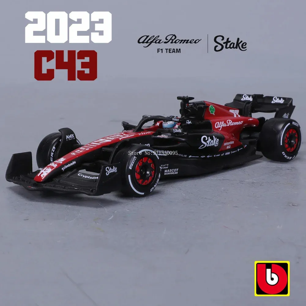 Bburago 1 43 Alfa Romeo Team Stake C43 24 # Zhou Guanyu 77 # Valtteri Bottas modèle de voiture en alliage jouet série collection cadeau 240219