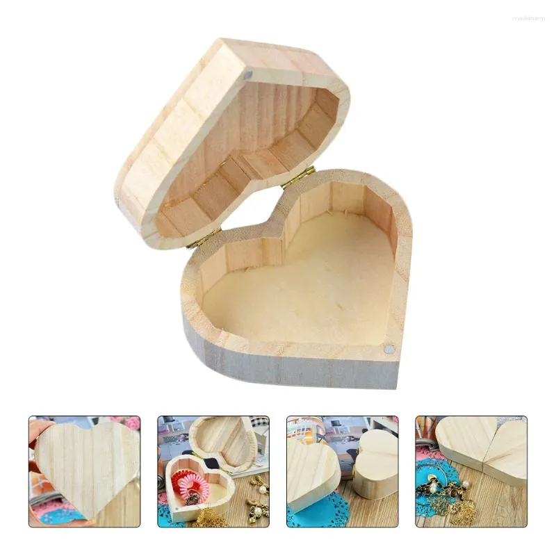 Sacchetti per gioielli 2 pezzi Scatole di legno Scatola di legno non finita Astucci per anelli a forma di cuore Contenitori per collane con coperchio a cerniera magnetico Regalo