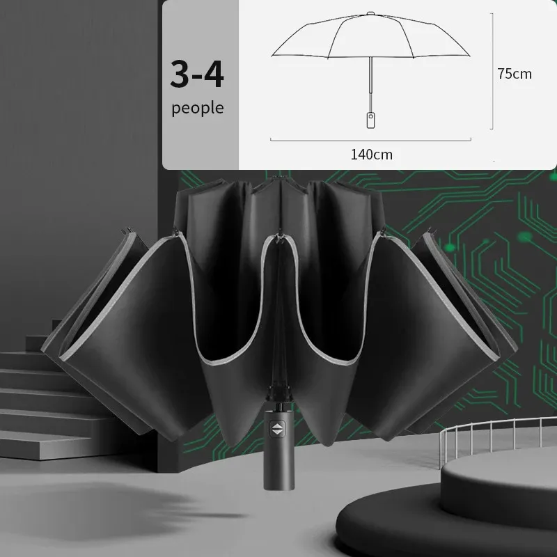 自動傘140cmスーパービッグメスの男性贅沢ビジネス風力防止傘雨rain反射的ストライプパラソル240301