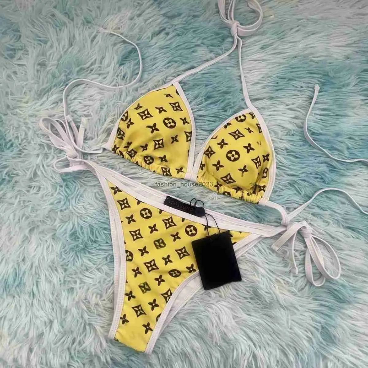 Sexy driepuntsbikini met letterprint, warmwaterreisvakantie, hangend neksplit-badpak voor dames