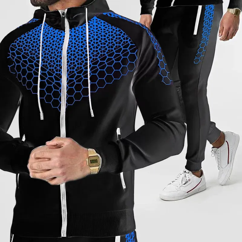 Fashion Jackets Men Tracksuit Sets Mens set Colorful Plaid Casual Zipper Set Autumn Male Sweatshirt Pocket 240226