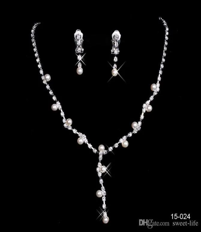 15024 Bridal Jewelry Charming Alloy Plated Rhinestones Pearls Crystal Jewelry Set for Wedding Bride Bridesmaid Prom Party3108079