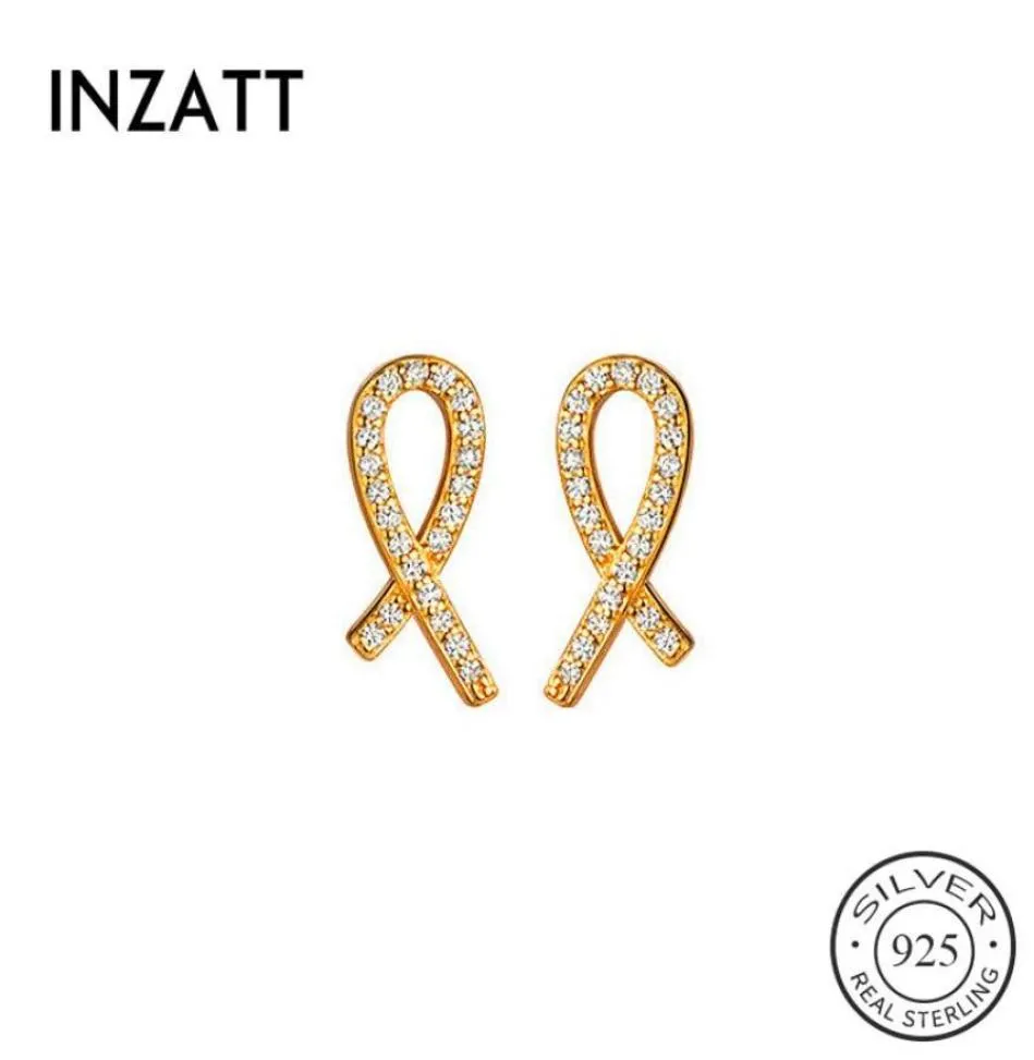 Stud INZAReal 925 Sterling Silver Zircon Cross Line Earrings For Fashion Women Fine Jewelry Minimalist Hiphop Accessories9823294