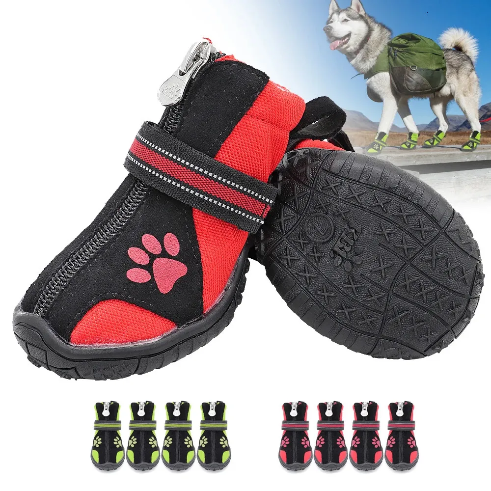 4 pièces, chaussures chaudes pour chiens, bottes de neige de pluie réfléchissantes, chaussures antidérapantes pour petits et grands, automne hiver froid 240304