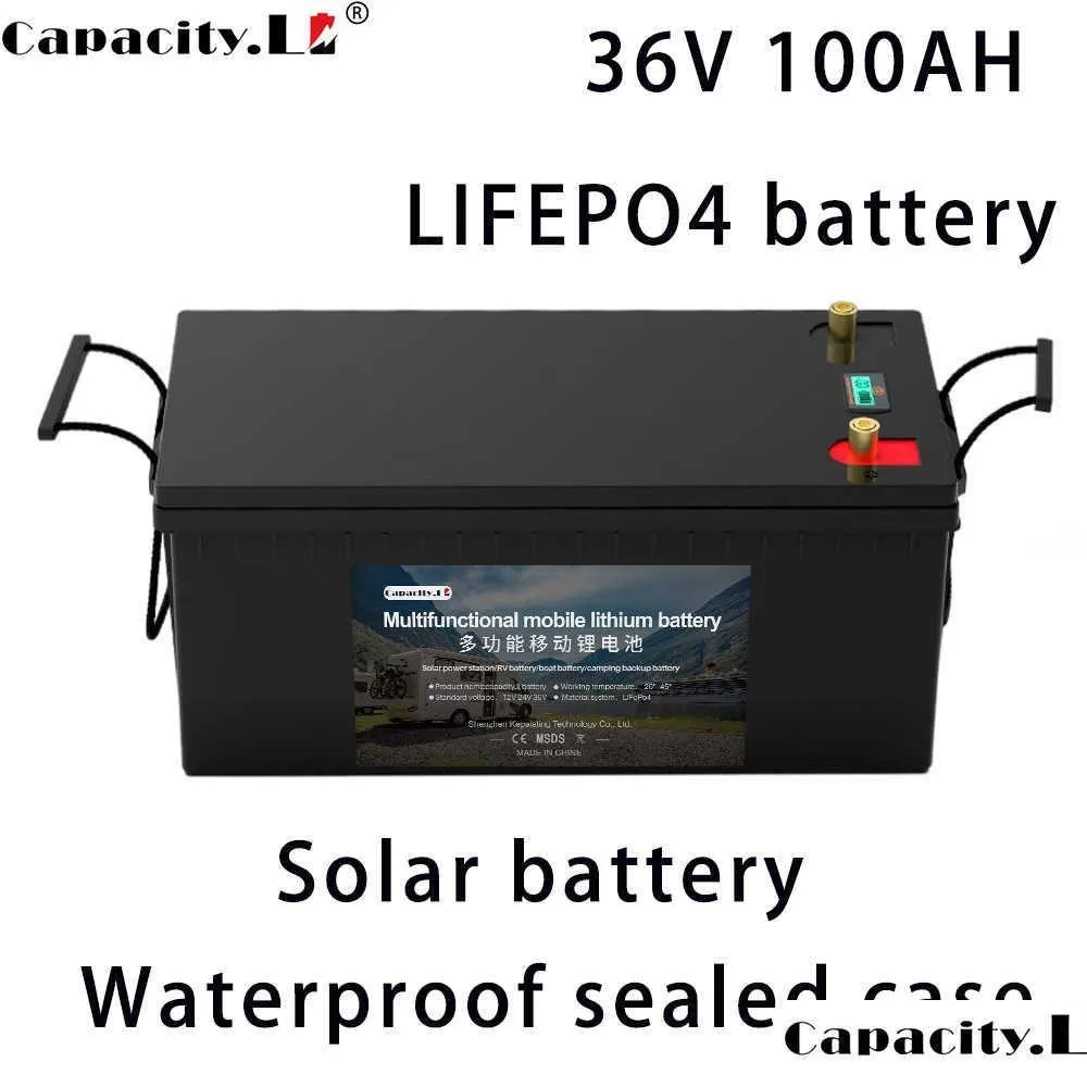 Baterias 36V Lifepo4 Bateria 100Ah Lítio RV Armazenamento de Energia Solar Backup BMS À Prova D 'Água Chumbo Ácido Entrega Eletrônica Bat Dhfos