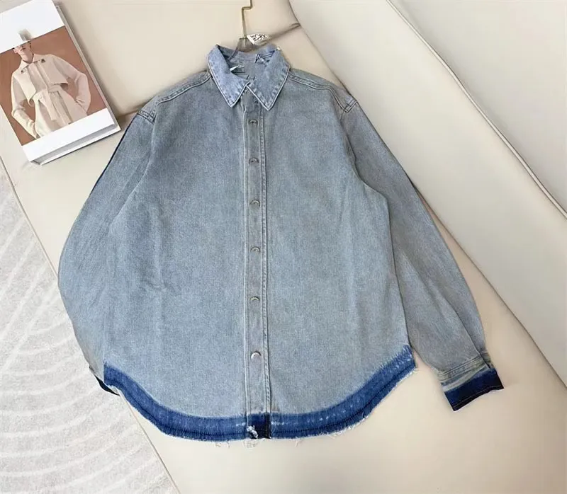 Vinatge – manteaux en denim pour femmes, bleu, col à revers, manches longues, styliste, boutons simples, poches, vestes à pompon, 2024, 3073